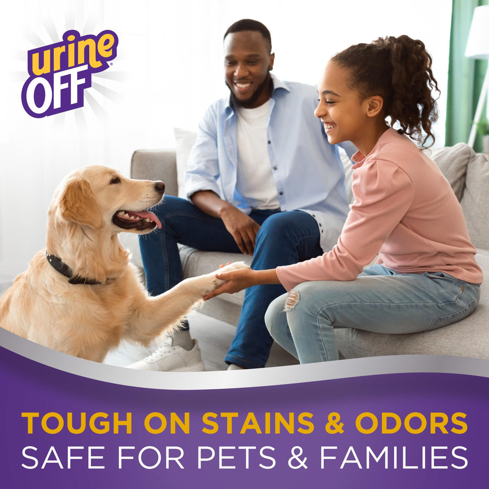 Urine OFF fresh scent label conveys inviting odor-neutralizing power.