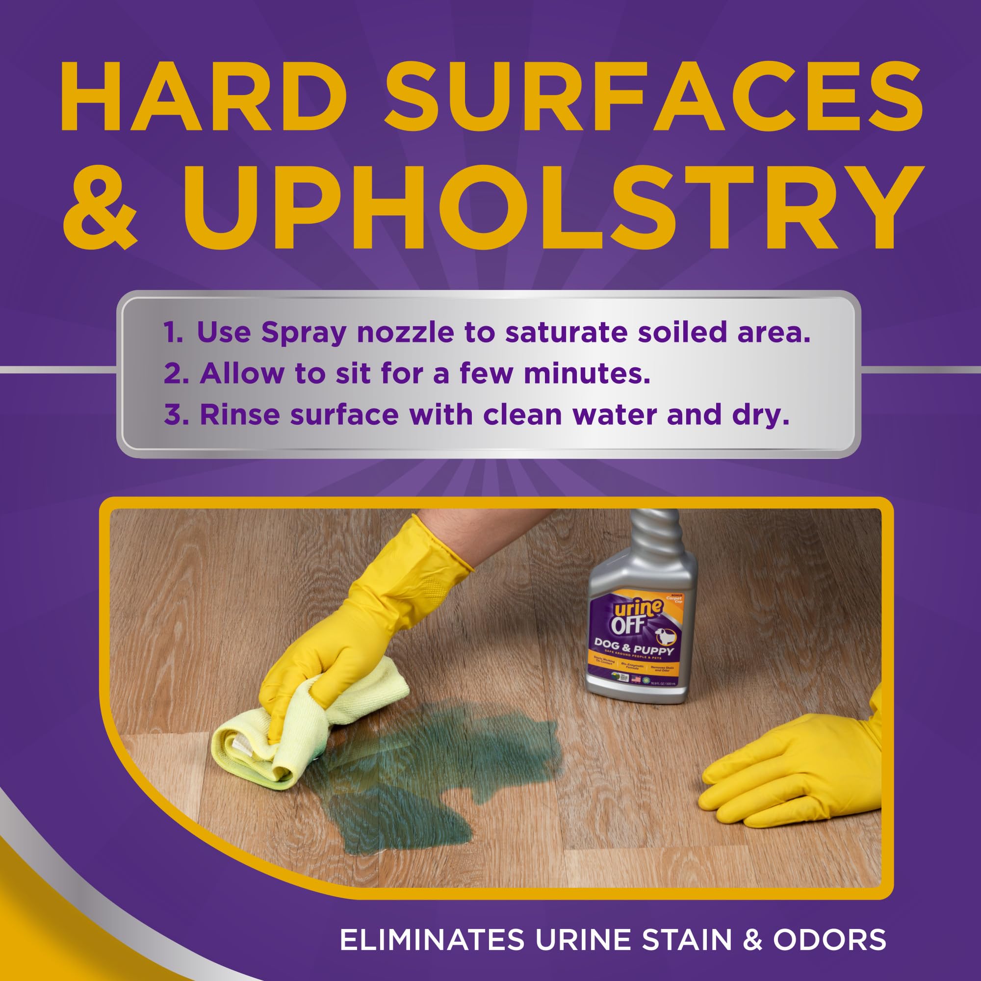 Urine OFF USA-made badge signals trusted pet-safe cleaning.