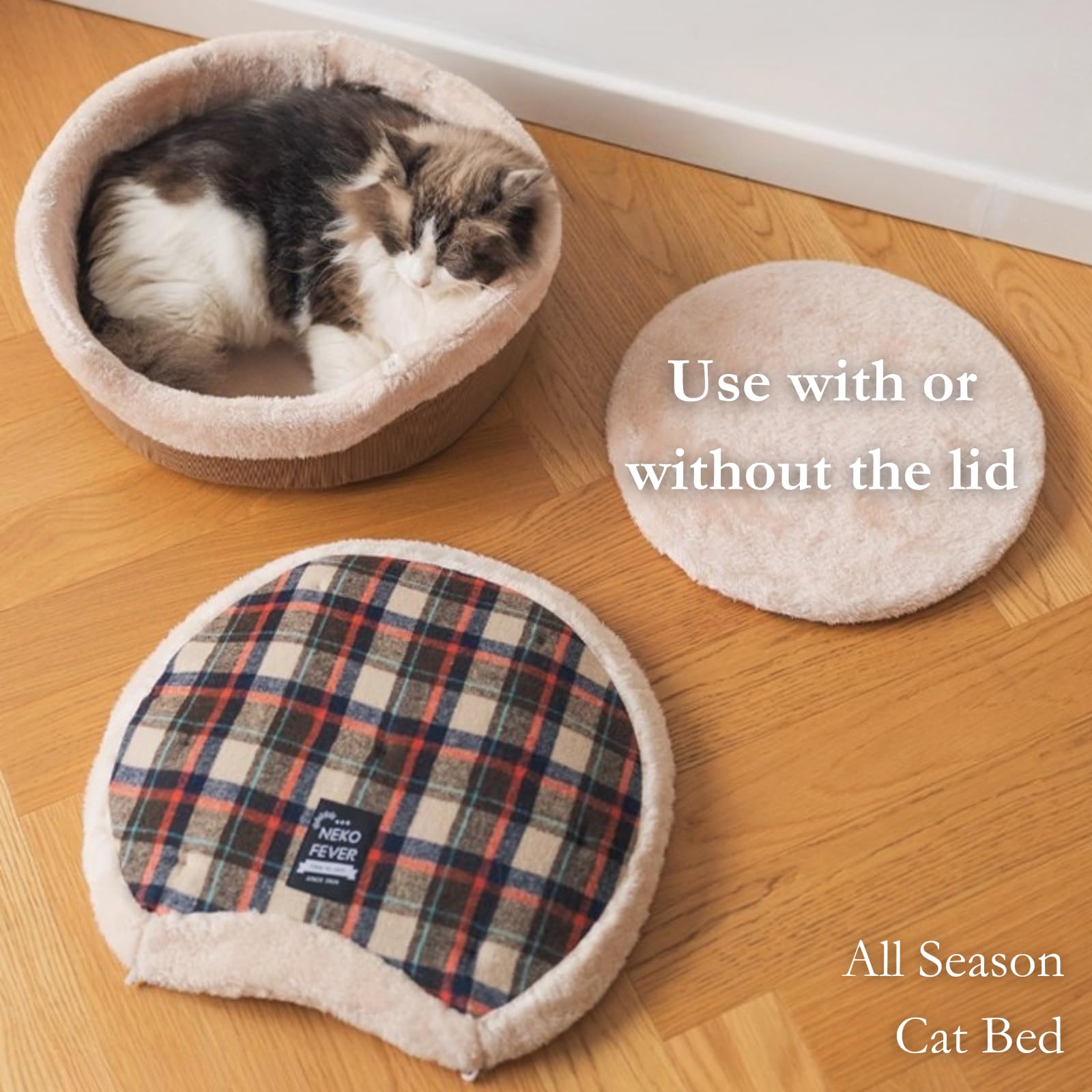 Urnat Cat Cave Bed plaid corduroy style timeless charm complements home decor.