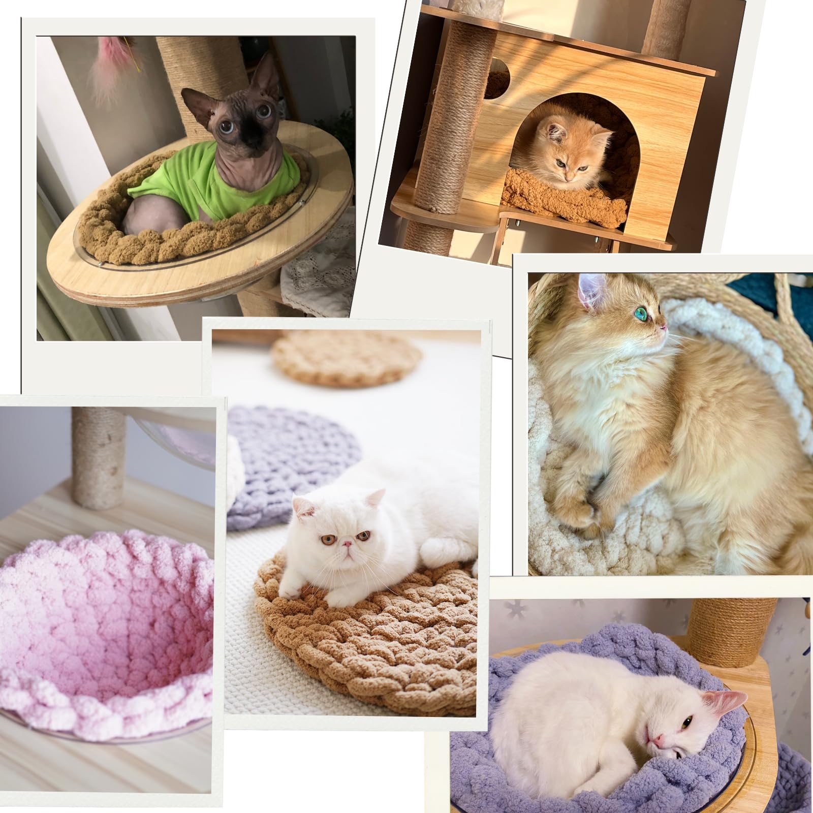 Urnat Cat Knitted Bed Mat oatmeal warm rounded pad for naps.