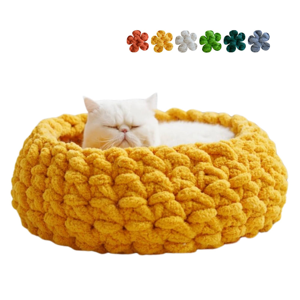 Urnat Cat Nest Bed persimmon-yellow exterior, showing a cozy, secure hideaway.