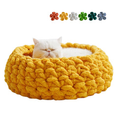 Urnat Cat Nest Bed persimmon-yellow exterior, showing a cozy, secure hideaway.