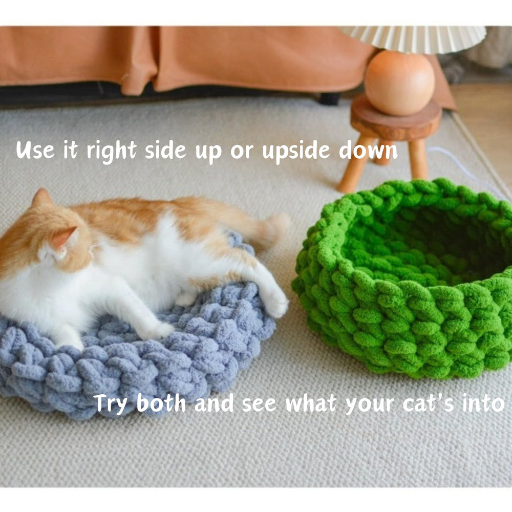 Urnat cat nest bed usage visuals show versatile nap-ready placement.