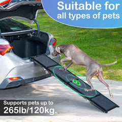 Uross dog ramp folded for storage highlighting compact portable design.