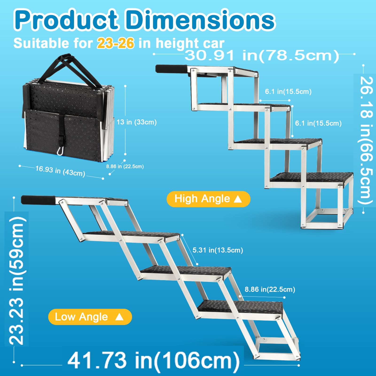 Uross dog stairs aluminum-material showcases durable construction for daily car use.