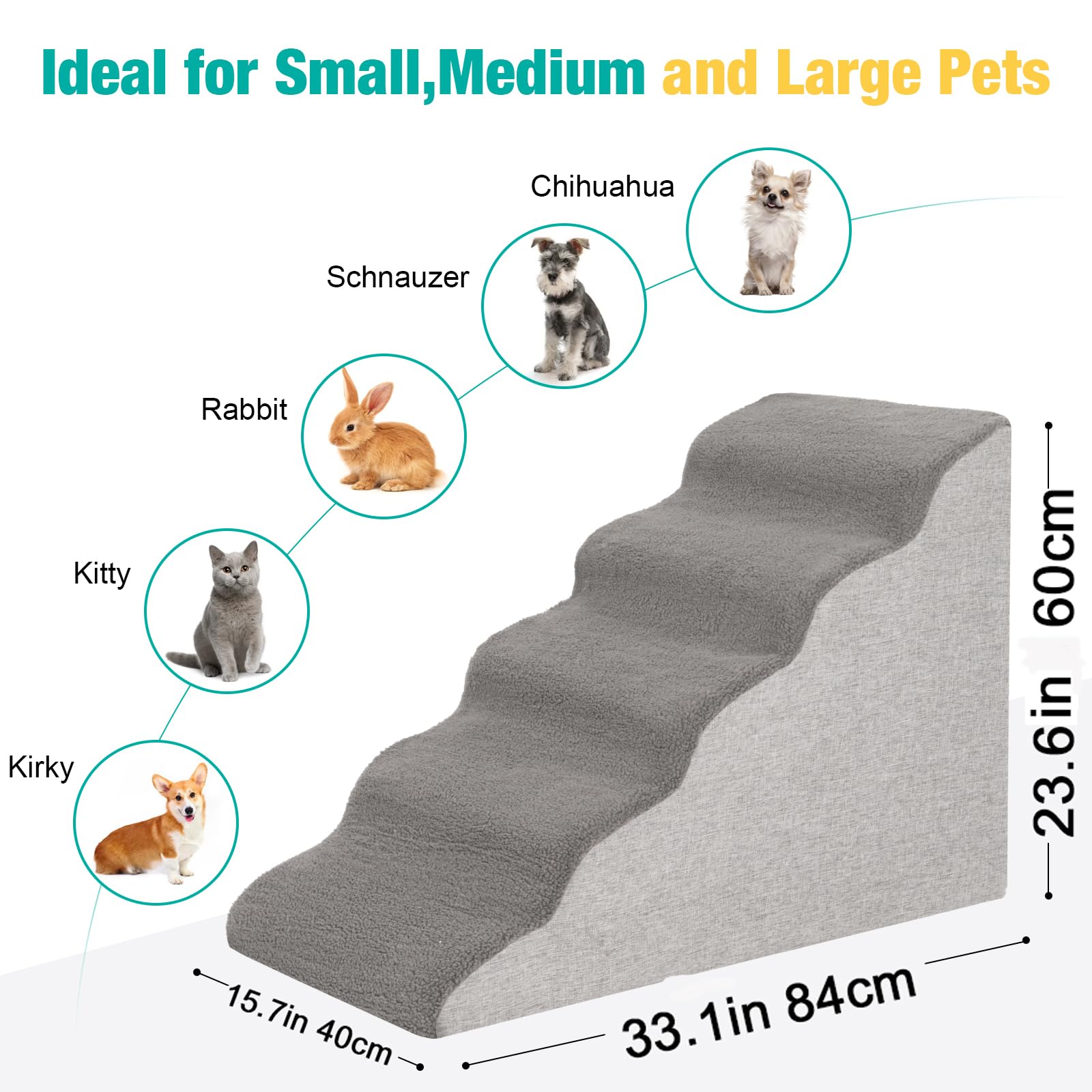 Uross dog stairs gray top view shows wide steps for easy footing