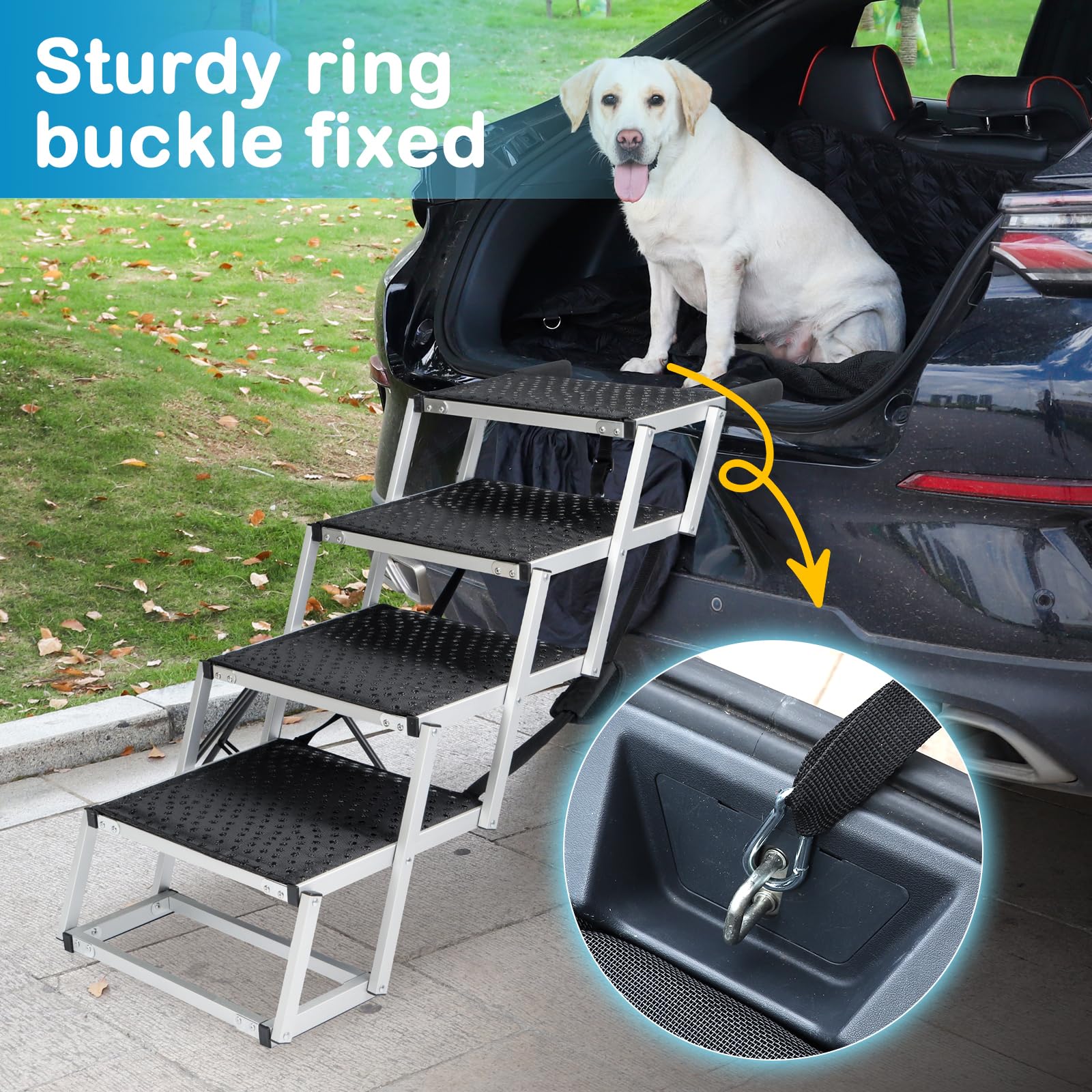 Uross dog stairs non-slip-bottom emphasizes paw-print grip to prevent slips.