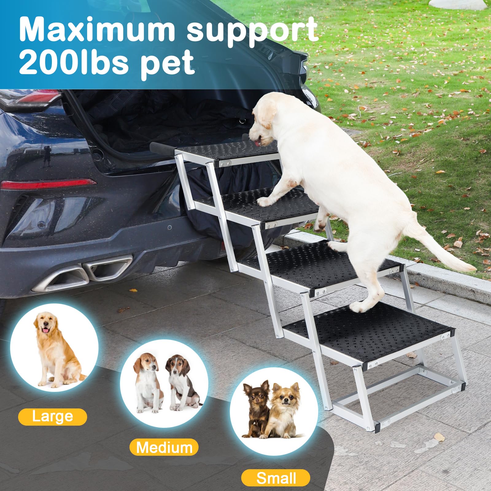 Uross dog stairs sturdy-durable highlights solid aluminum support for large dogs up to 200 lb.