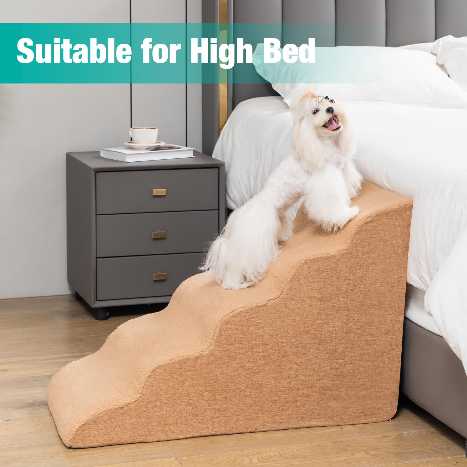 Uross dog stairs vacuum-pack expands to full height after opening.