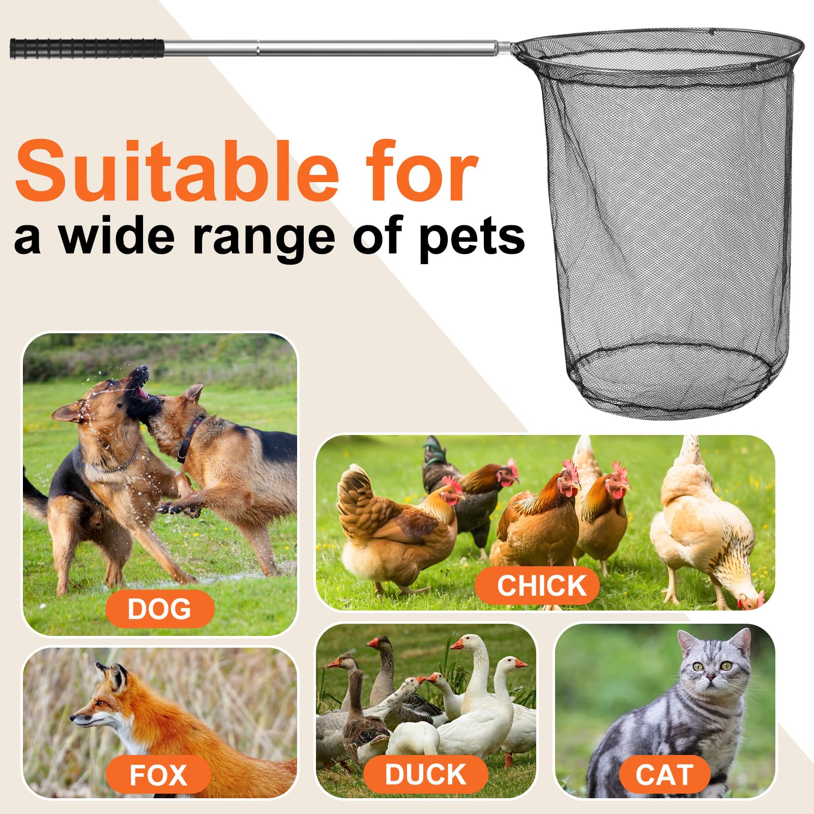Uross Large Catch Net tear-proof-mesh protects claws and beaks during capture