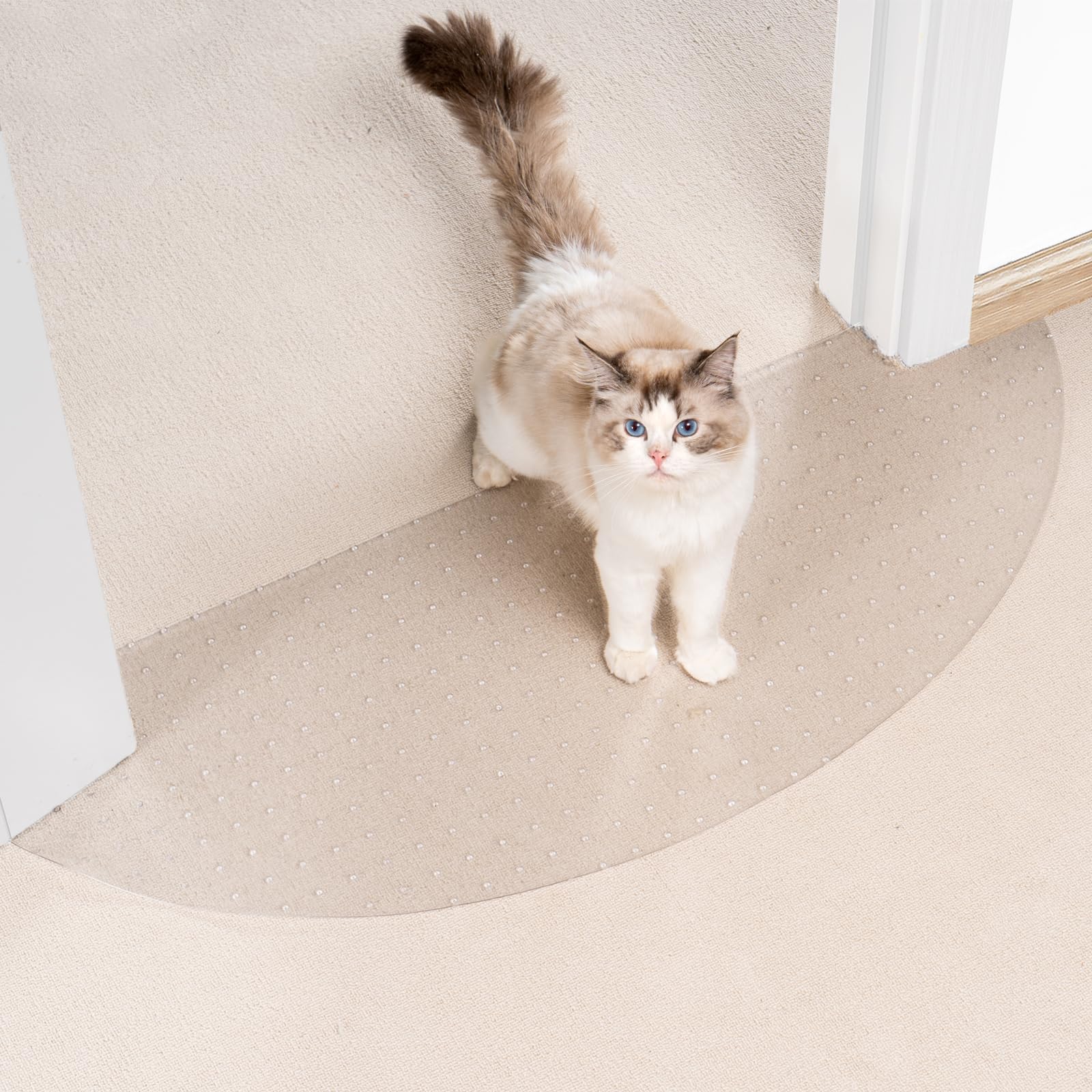 Uross semi-circular carpet protector fits doorways, reducing wear from pet traffic.