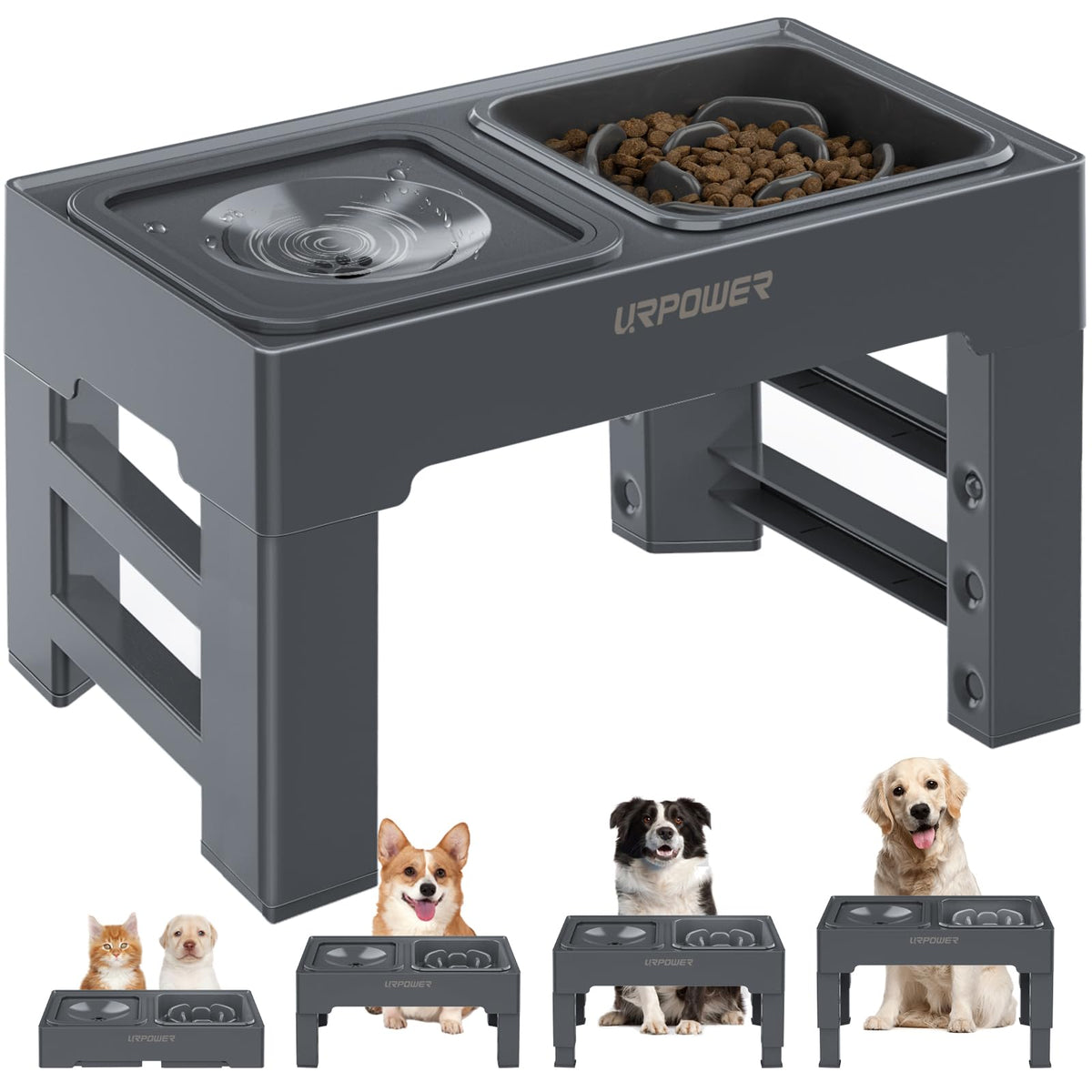 URPOWER 2-in-1 elevated slow feeder bowl stand puppy setup promotes gentle meals.