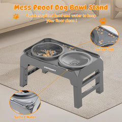 URPOWER no-spill water bowl shows slow drinking and splashing reduction.