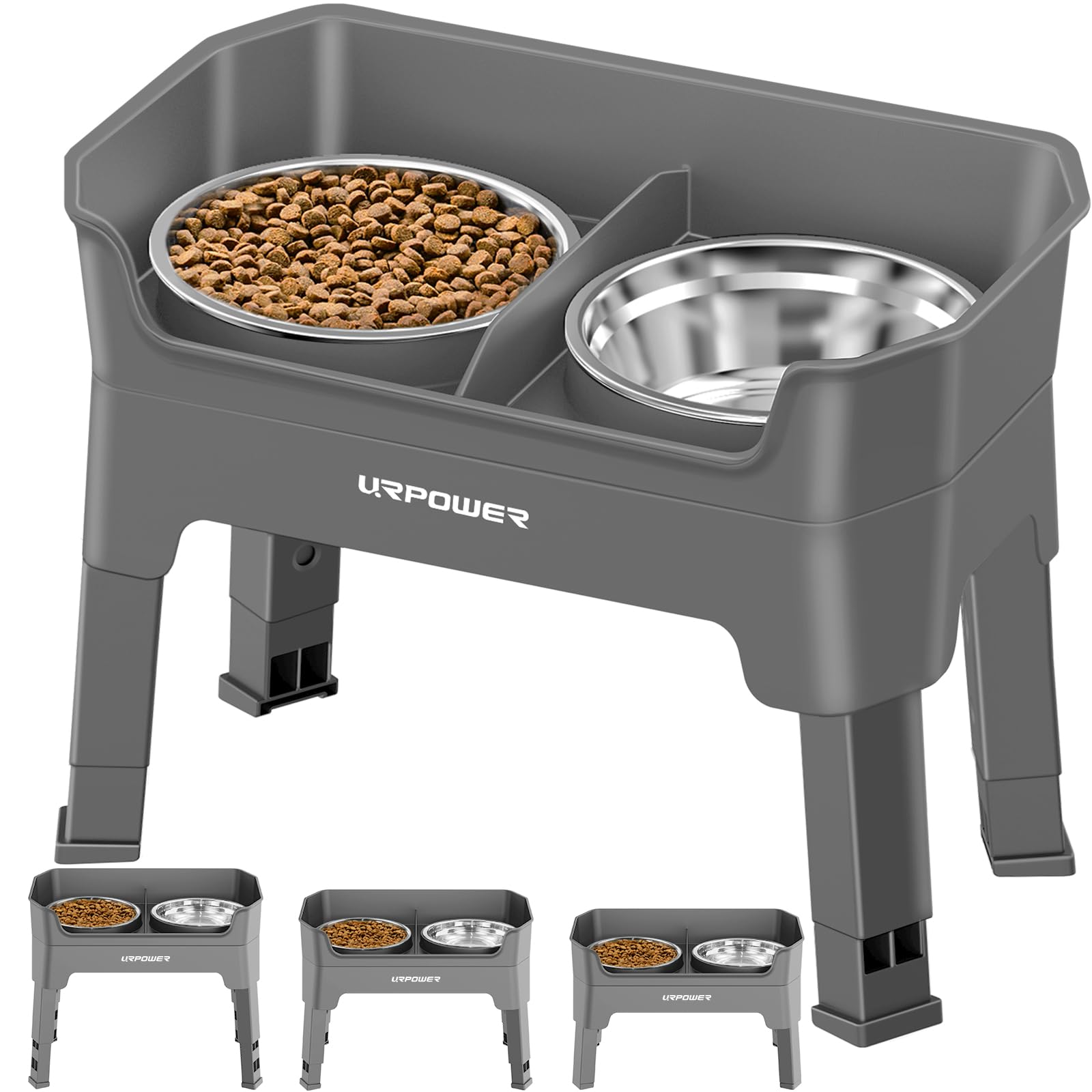 URPOWER 3-in-1 elevated dog bowls assembled for tidy feeding and neck comfort.
