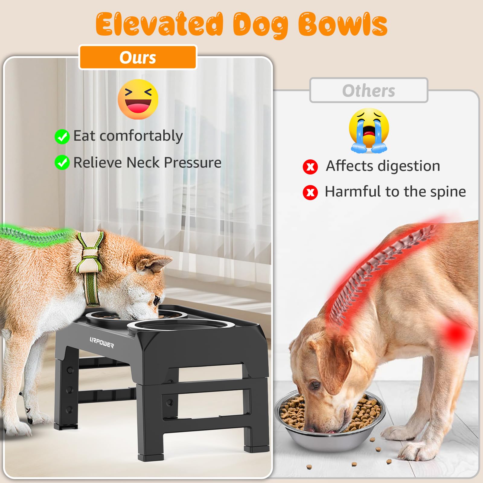 URPOWER anti-slip base keeps bowls steady on the floor