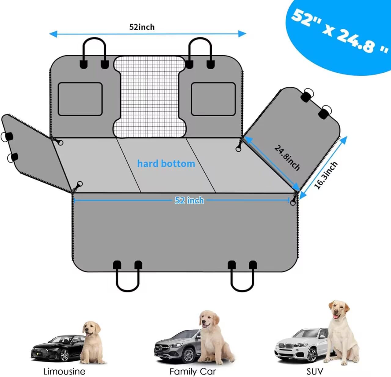 URPOWER back seat extender safety belt and anchors secure dogs during rides.