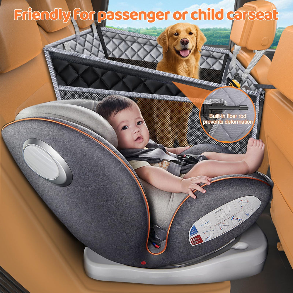 URPOWER back-seat extender side profile highlights stability for big dogs during family trips.