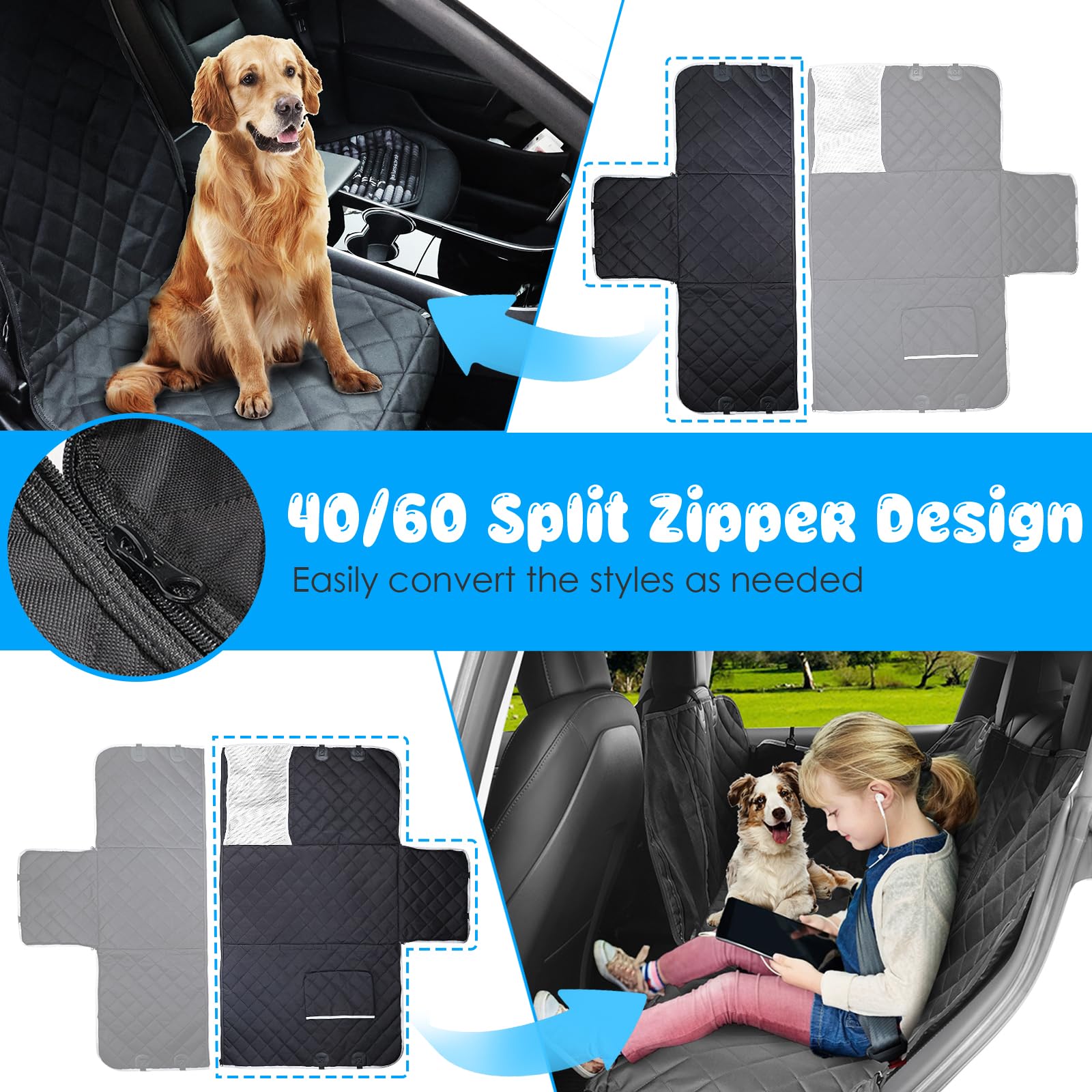 URPOWER back seat protector with pocket stores toys and treats during trips.