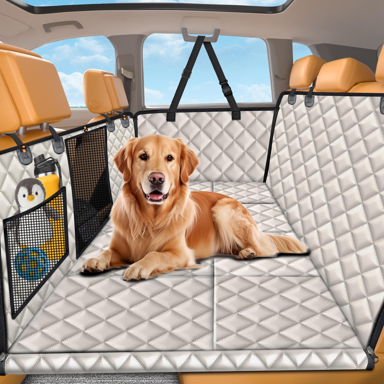 URPOWER backseat extender with hard bottom keeps dogs secure during car trips
