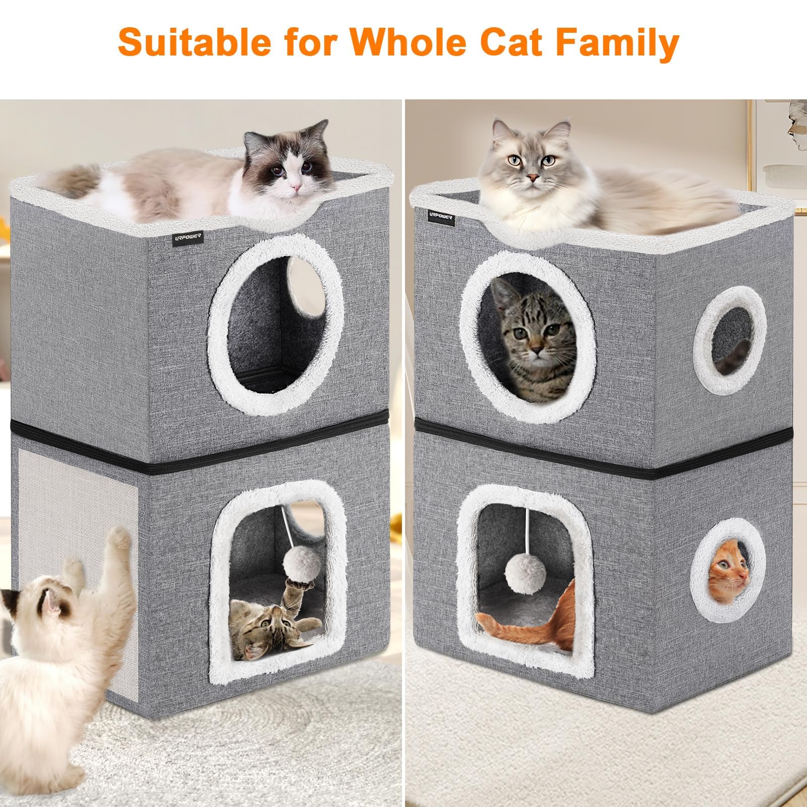 URPOWER cat cave with hideaway provides secure resting space for cats.