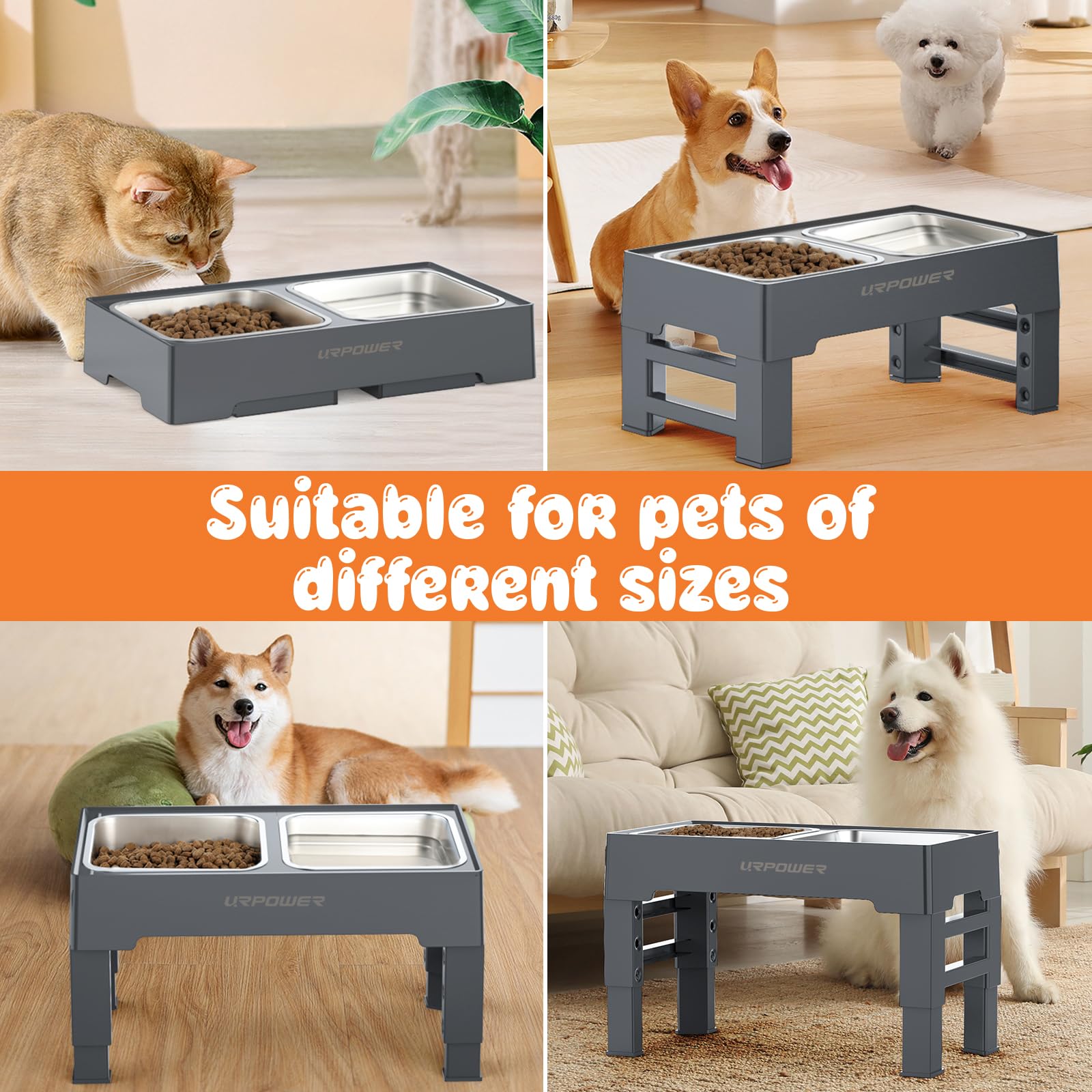 URPOWER elevated feeding setup in use for pets