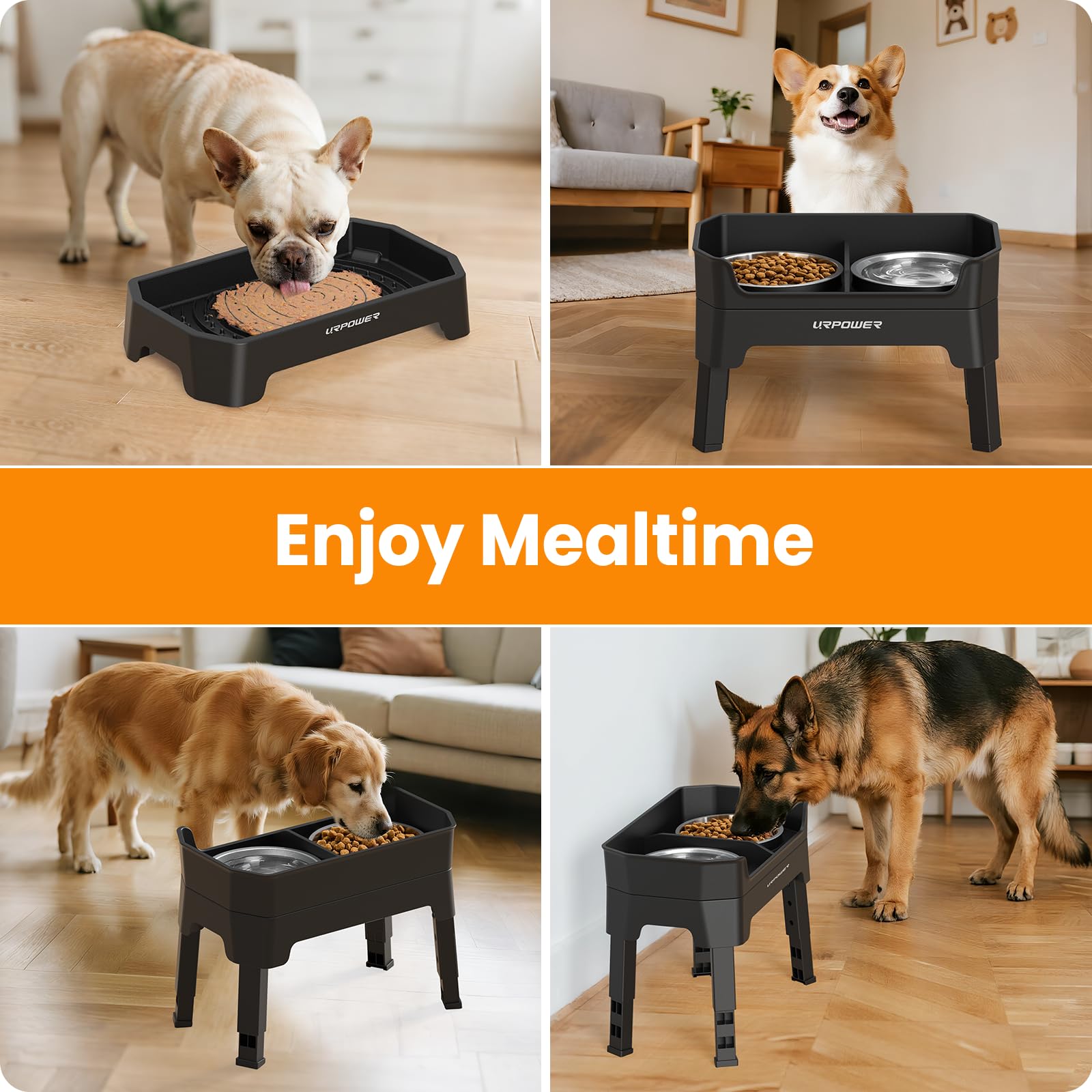 URPOWER dog mealtime setup keeps bowls organized and accessible.