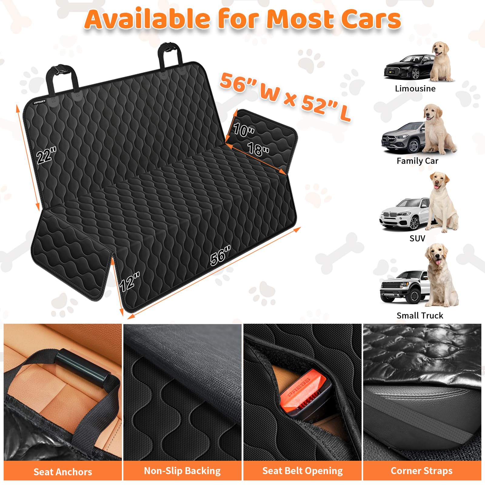 URPOWER back seat cover features headrest straps and seat anchors for security
