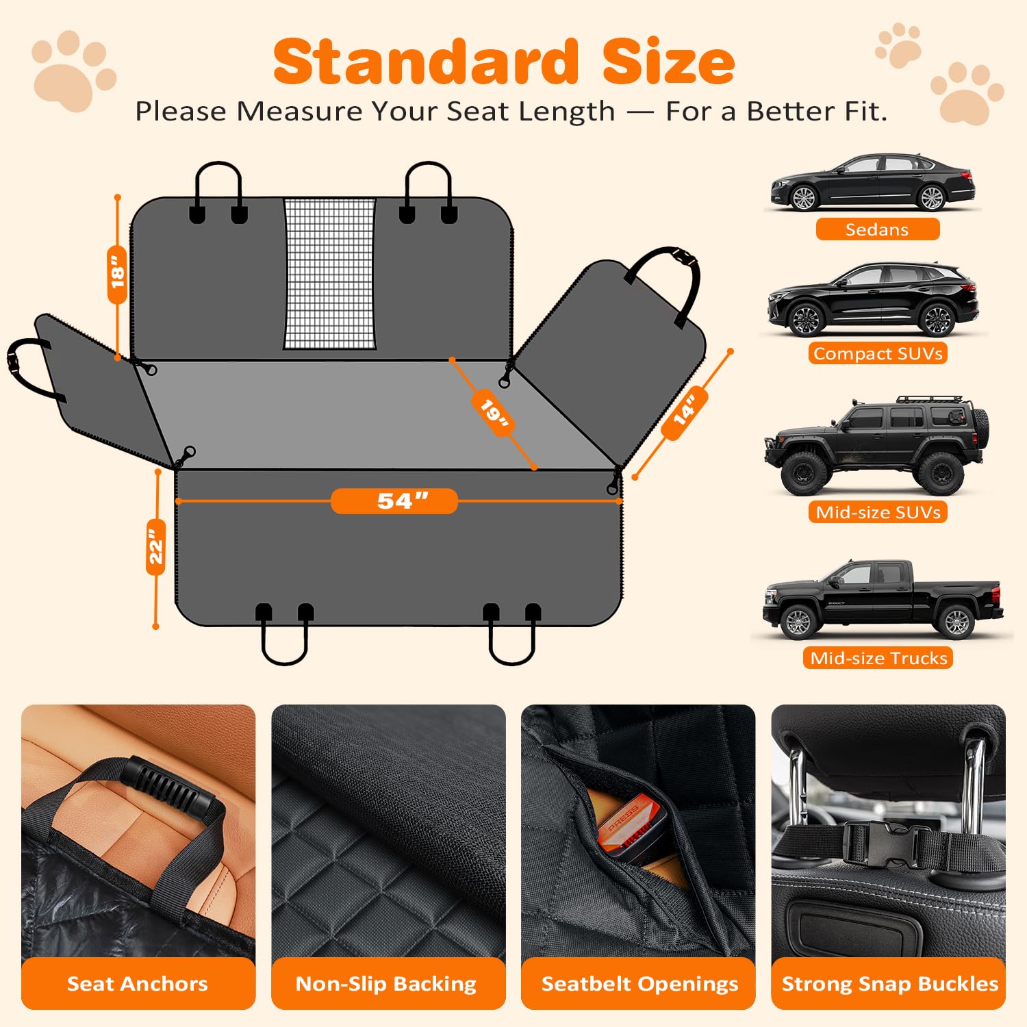 URPOWER dog seat cover features seatbelt openings for safe restraint