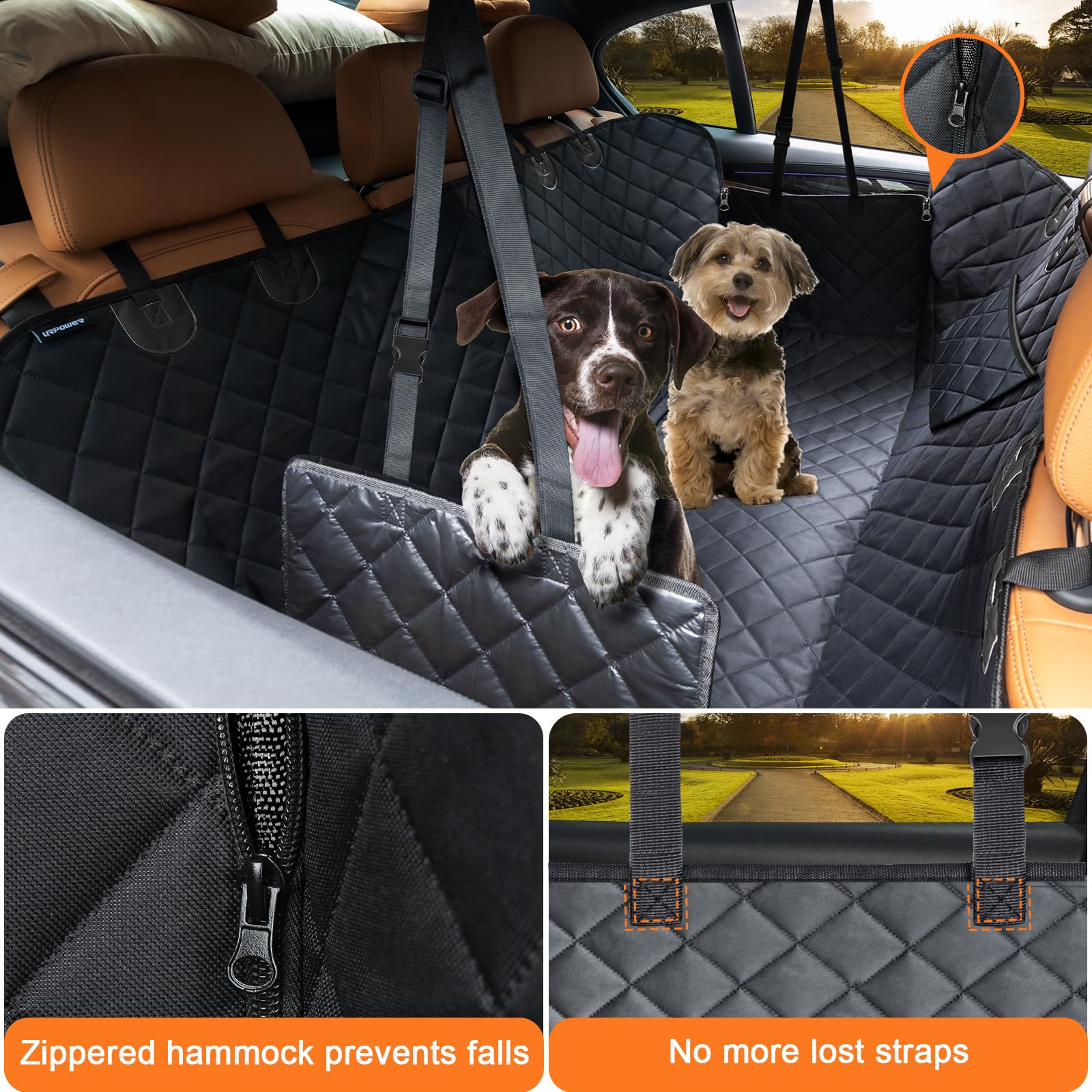 URPOWER dog seat cover shows four-layer waterproof fabric keeps seats dry after muddy outings