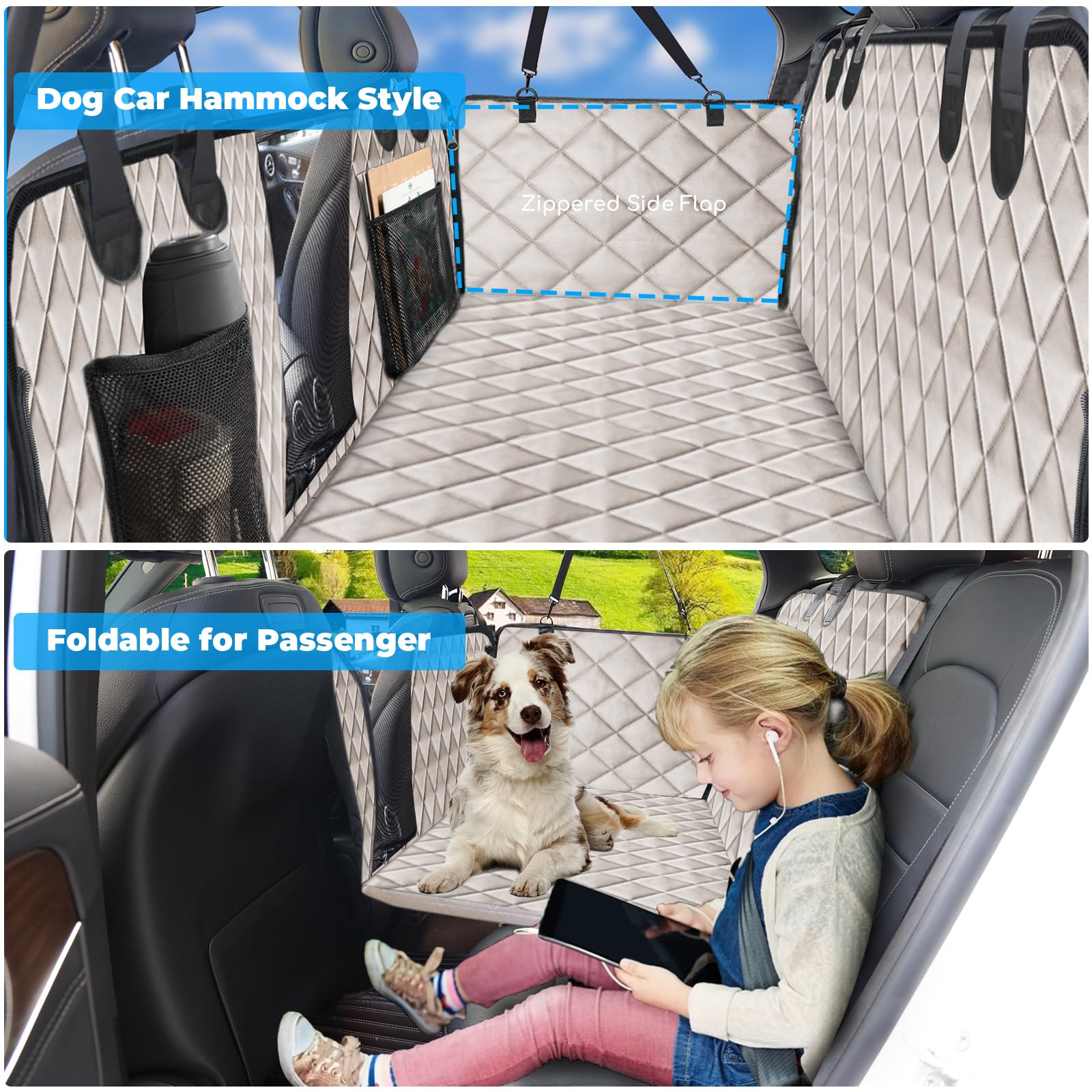 URPOWER dog seat cover with zippered side flaps prevents falls and keeps doors clean