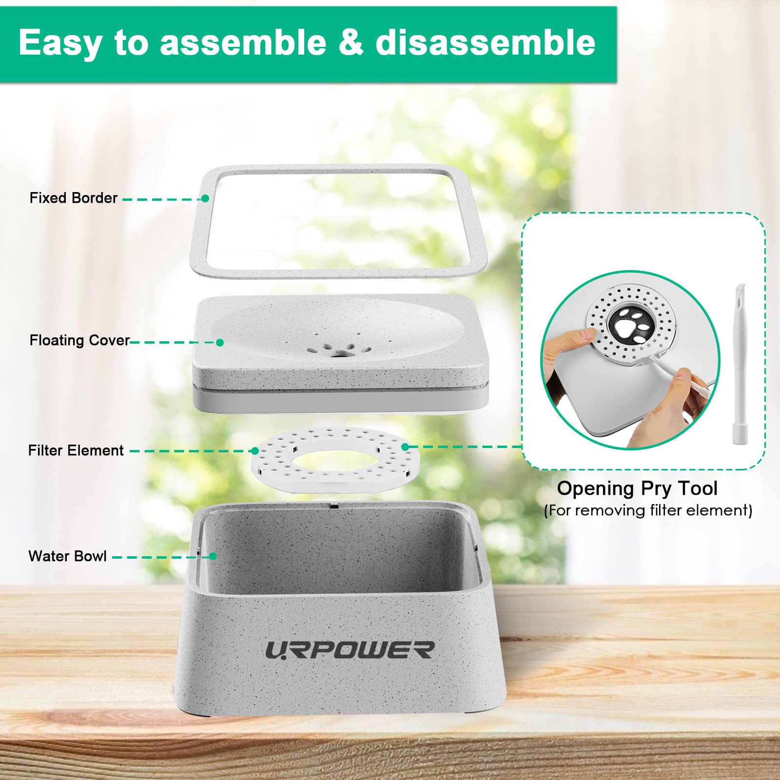 URPOWER bowl includes a detachable filter element to keep water clean.