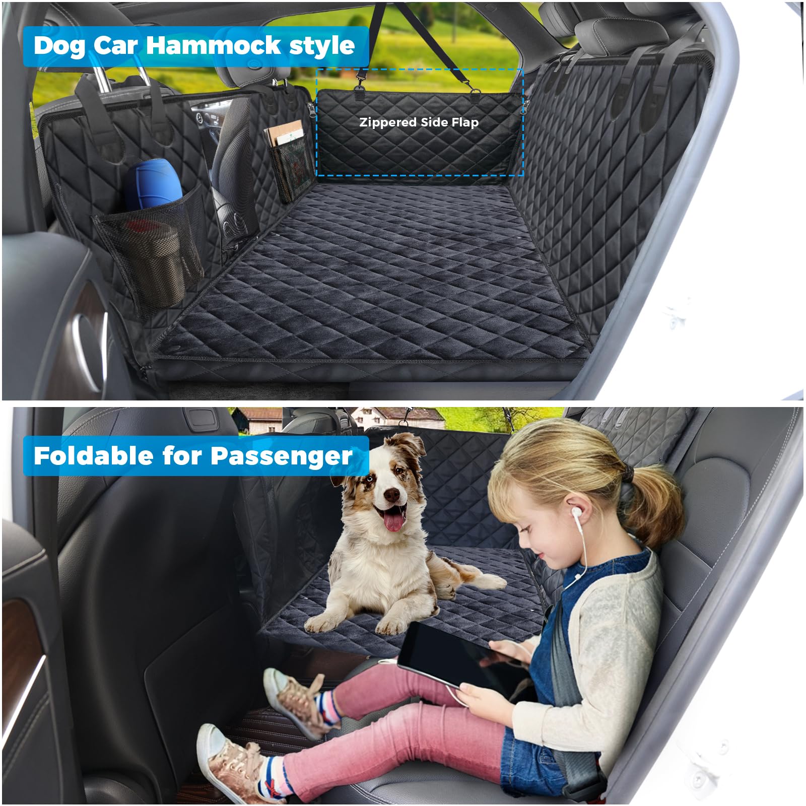 URPOWER back seat extender mesh window reduces anxiety by letting dogs see you.