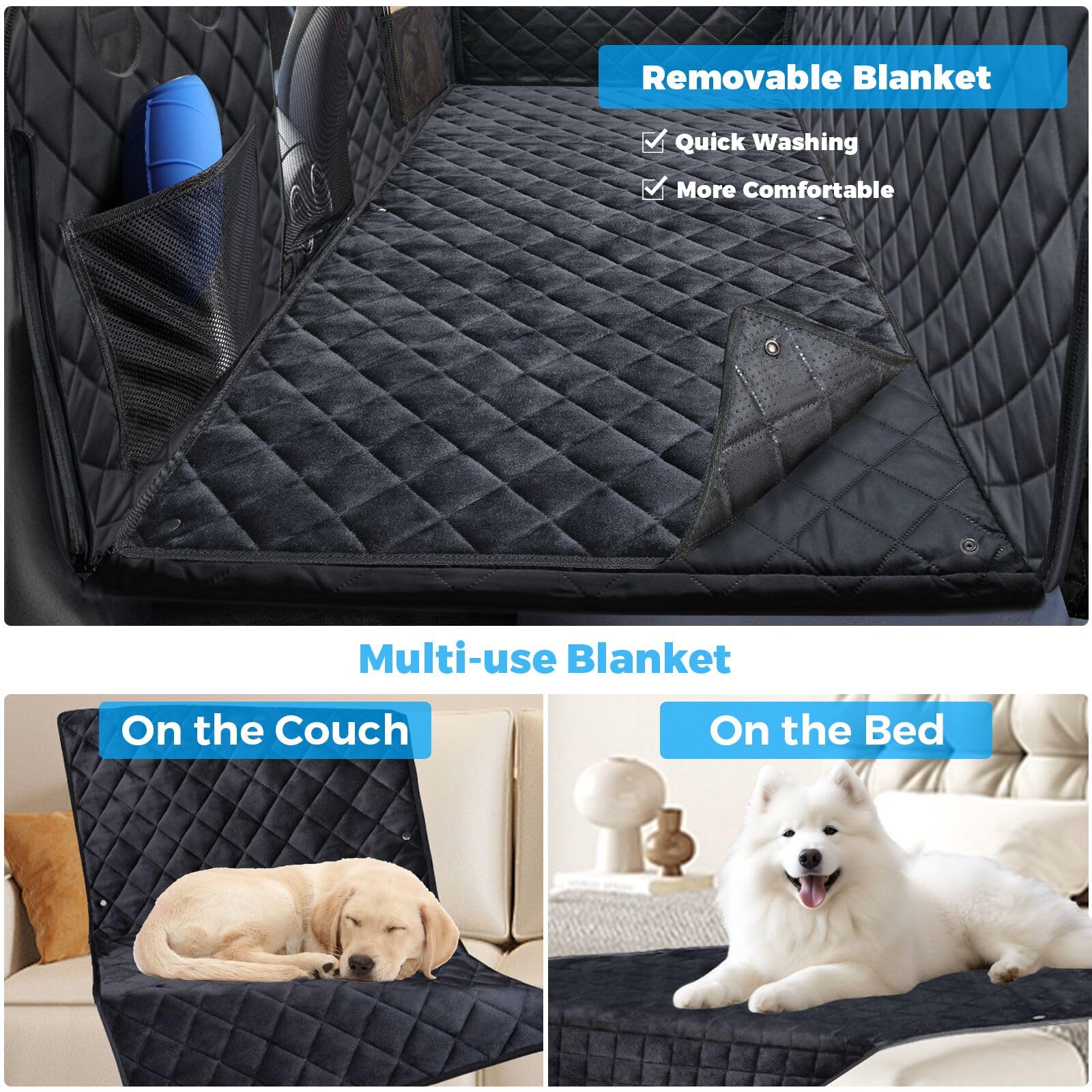 URPOWER back seat extender waterproof cover shields upholstery from mud, hair, and spills.