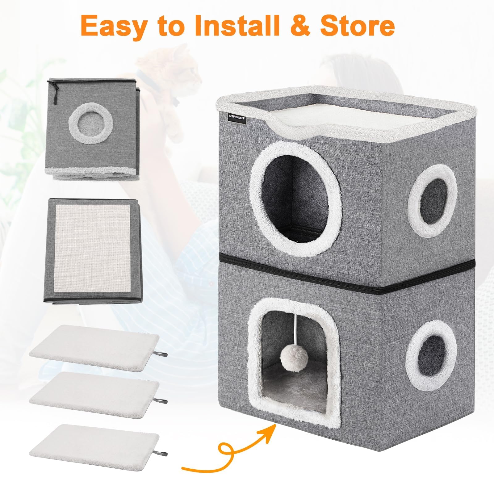 URPOWER easy-assemble cat bed folds for travel or storage.