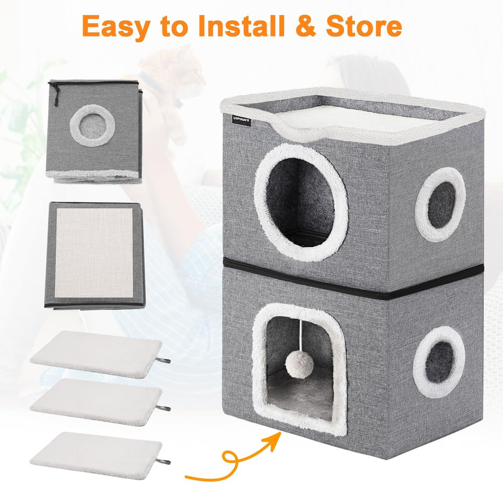 URPOWER easy-assemble cat bed folds for travel or storage.