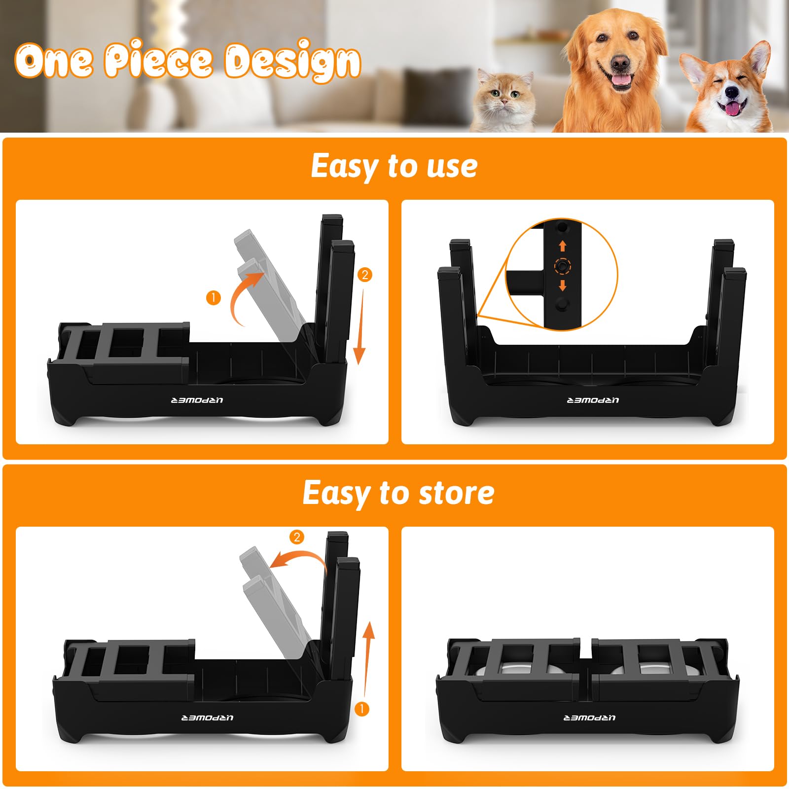 URPOWER easy-cleaning bowls with one-piece stand for quick setup and storage