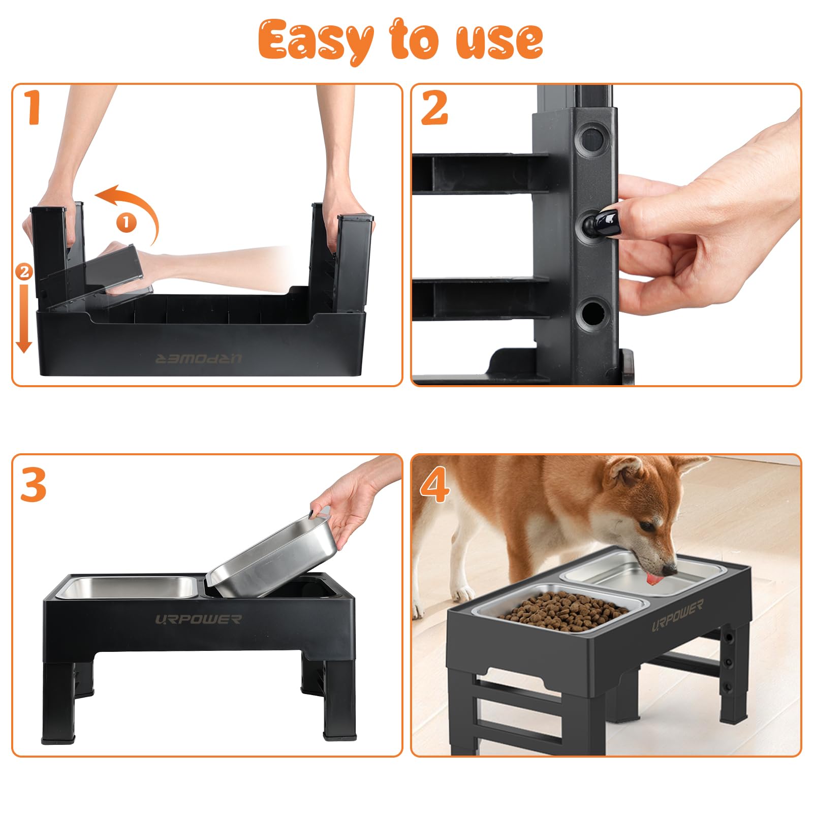URPOWER elevated bowls stand collapsible legs — easy storage and travel.