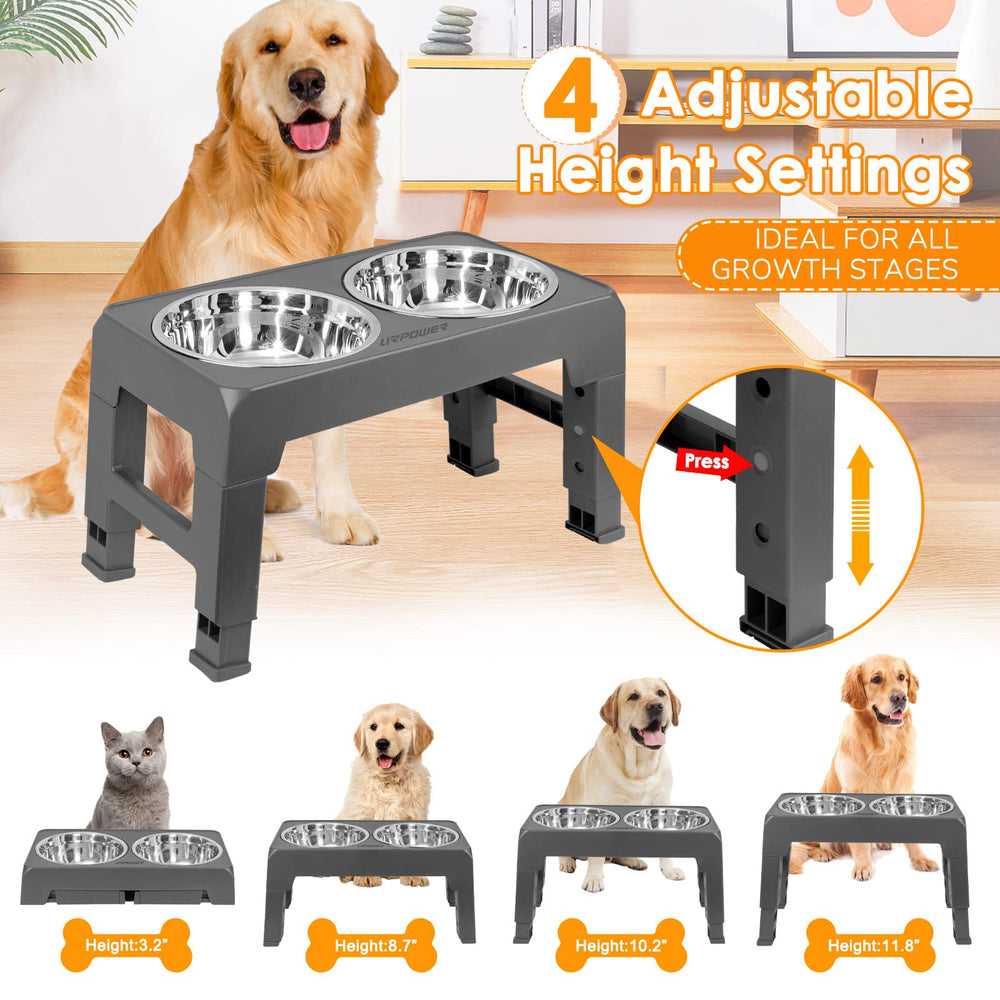 URPOWER height settings illustrate adjustable levels for comfortable feeding.