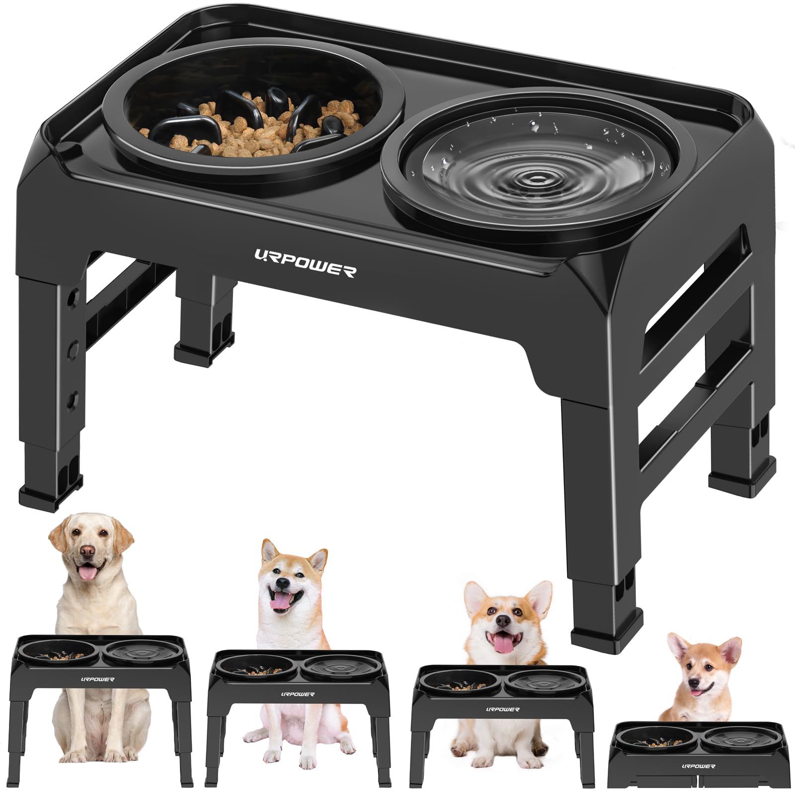 URPOWER elevated-dog-bowls setup front view for comfortable feeding height