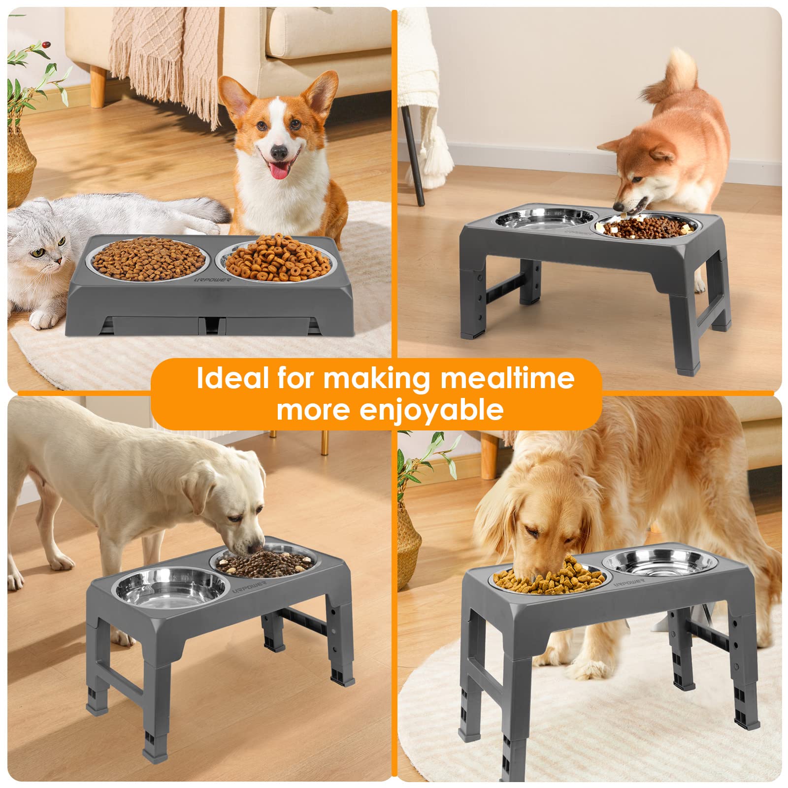 URPOWER adjustable heights accommodate small to large dogs for versatile feeding.