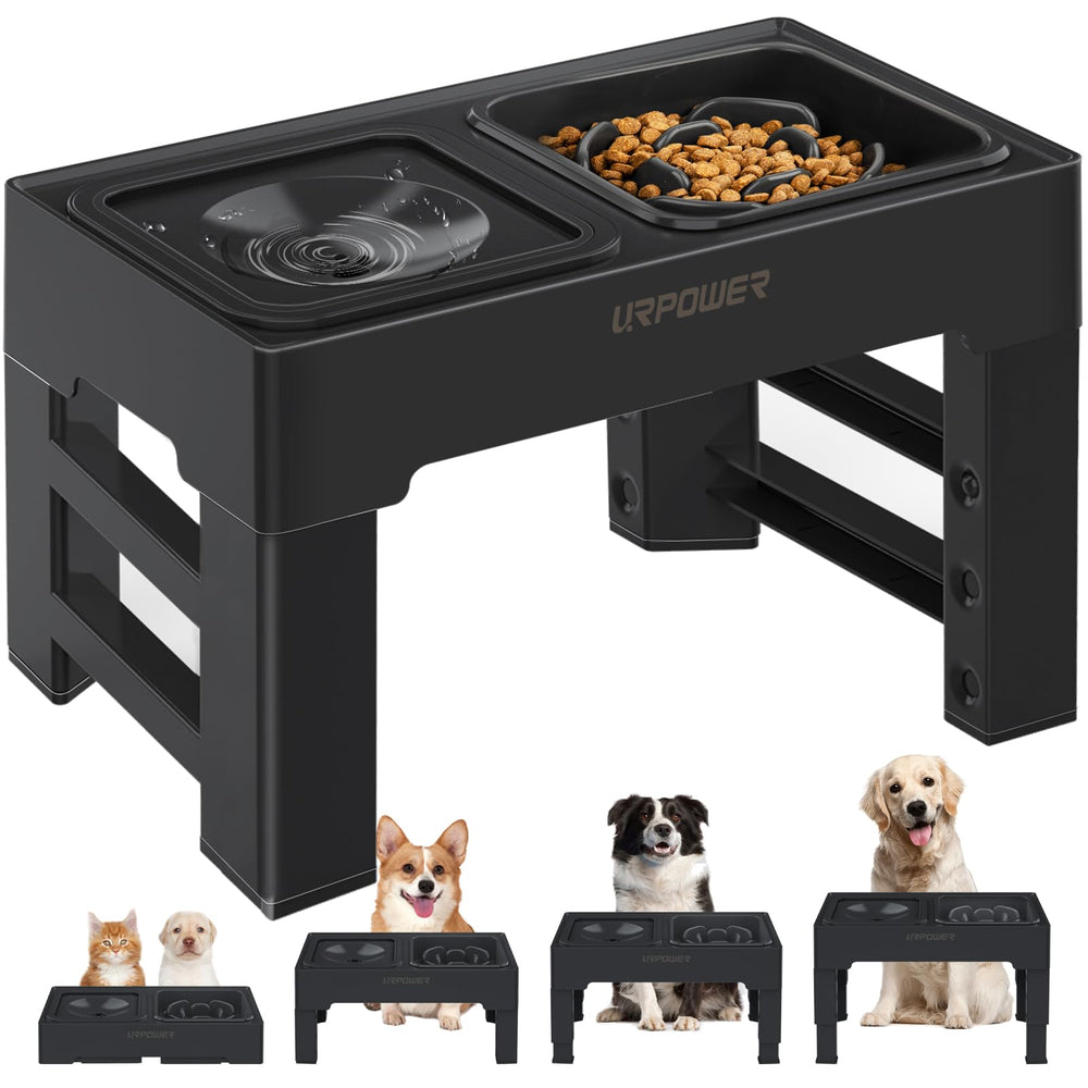 URPOWER elevated dog bowls stand showing adjustable height for growing pets.