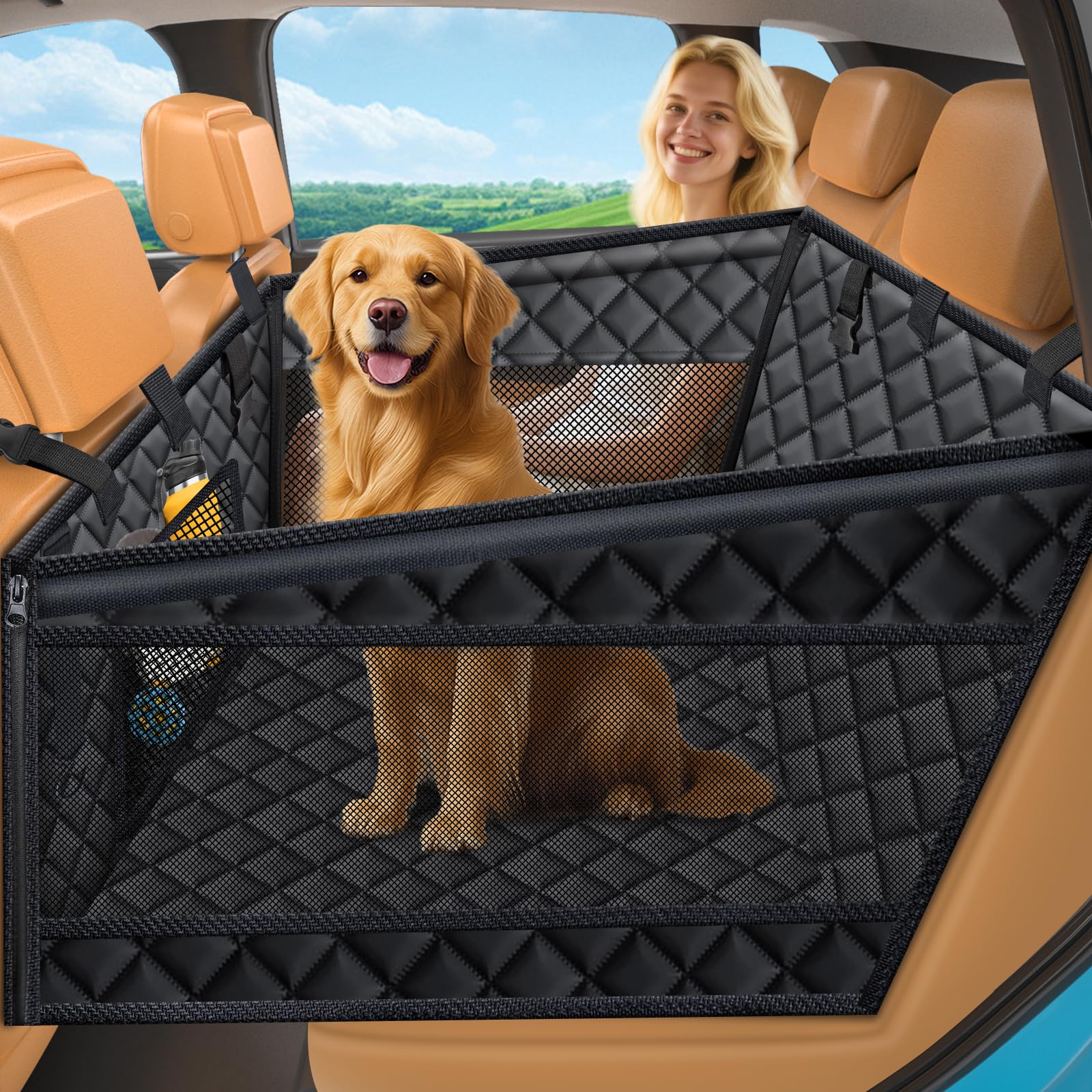 URPOWER hard bottom dog car seat provides extra space for large dogs on long trips.