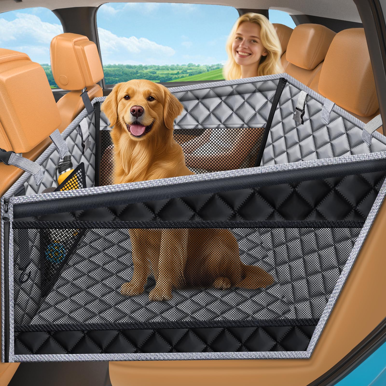 URPOWER hard bottom dog seat front view shows extra space for large dogs on road trips.