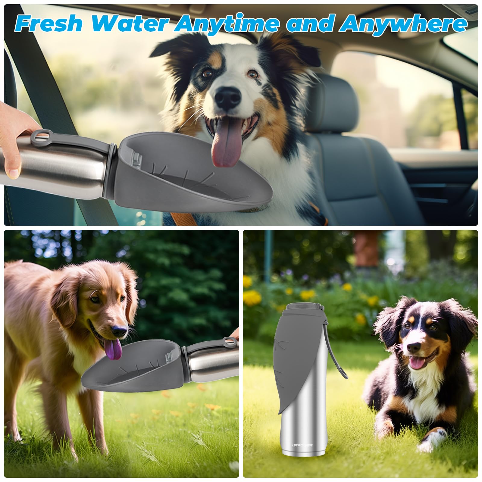 URPOWER leaf-shaped bowl flips up for quick, mess-free drinking