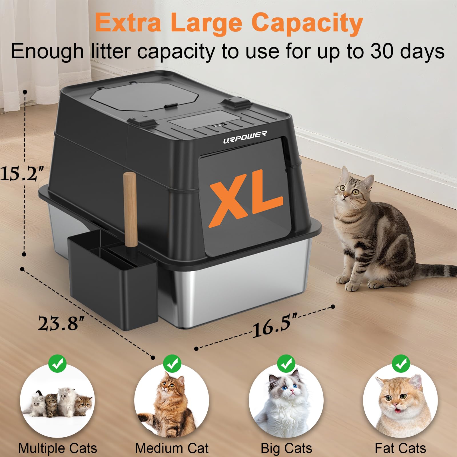 URPOWER litter box front and top entry for versatile access