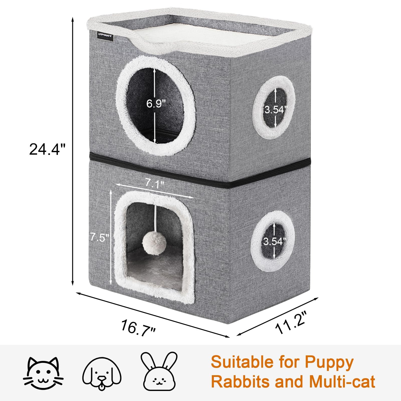URPOWER multi-level peekaboo design offers elevated vantage points for curious cats.