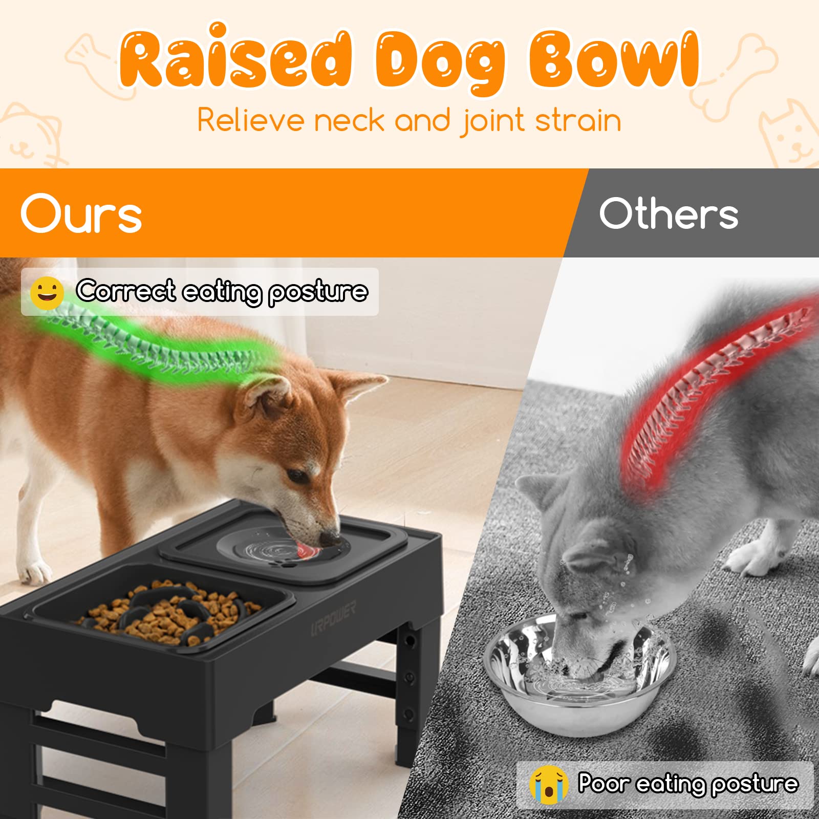 URPOWER no-spill water bowl with floating disk minimizes splashing during drinks.