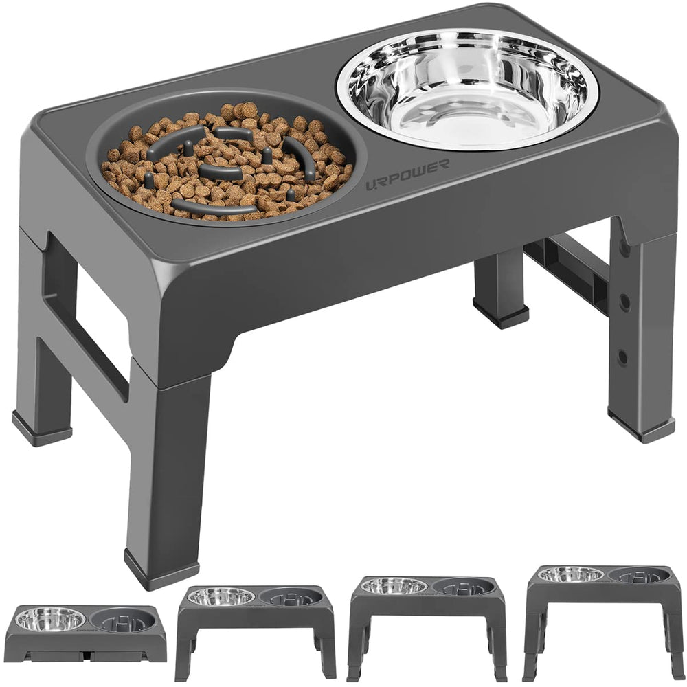 URPOWER raised slow-feeder dog bowl stand shows elevated feeding for comfortable dining