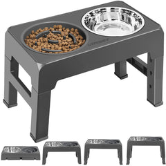 URPOWER raised slow-feeder dog bowl stand shows elevated feeding for comfortable dining