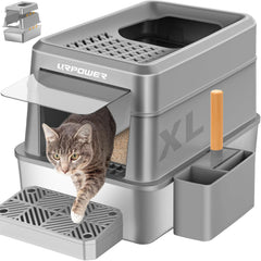 URPOWER stainless steel litter box with lid enclosure for a mess-free area.